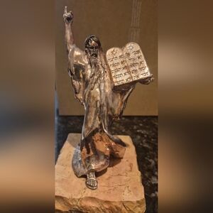 Bronze-Tone Moses Statue on Stone Base - Home Art Figurine